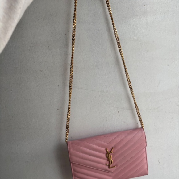 YSL Saint Laurent Matelasse Wallet on Chain (WOC) Grain De Poudre Chevron - Picture 3 of 8